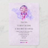 Pink Dreamcatcher Purple Watercolor Wedding Invite