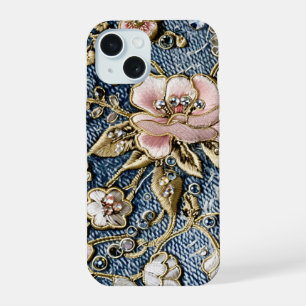 Pink Dreams in Embroidered Jeans Style iPhone 15 Case