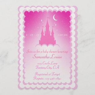 Pink Dreamy Castle In The Clouds Baby Shower Invitation