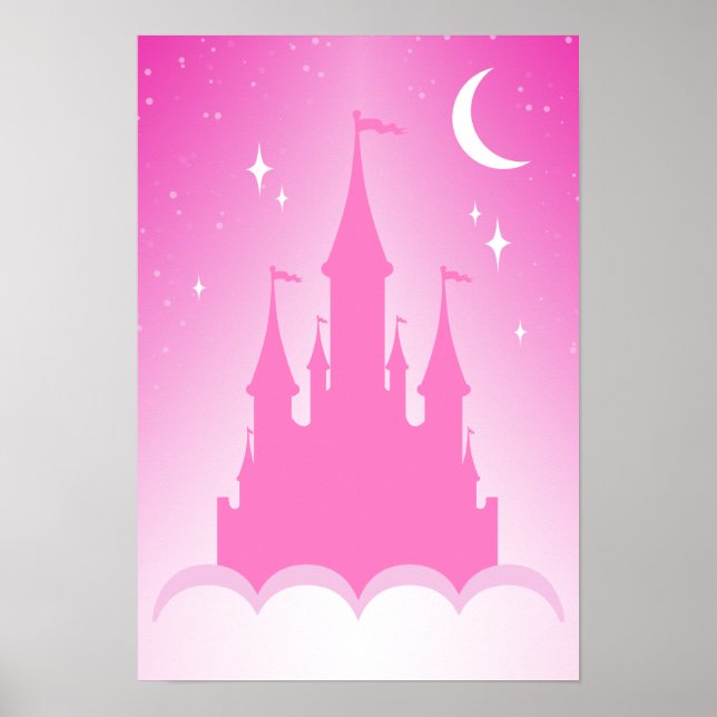 Pink Dreamy Castle In The Clouds Starry Moon Sky Poster (Front)