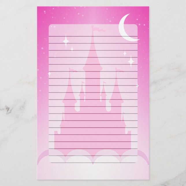 Pink Dreamy Castle In The Clouds Starry Moon Sky Stationery (Front)