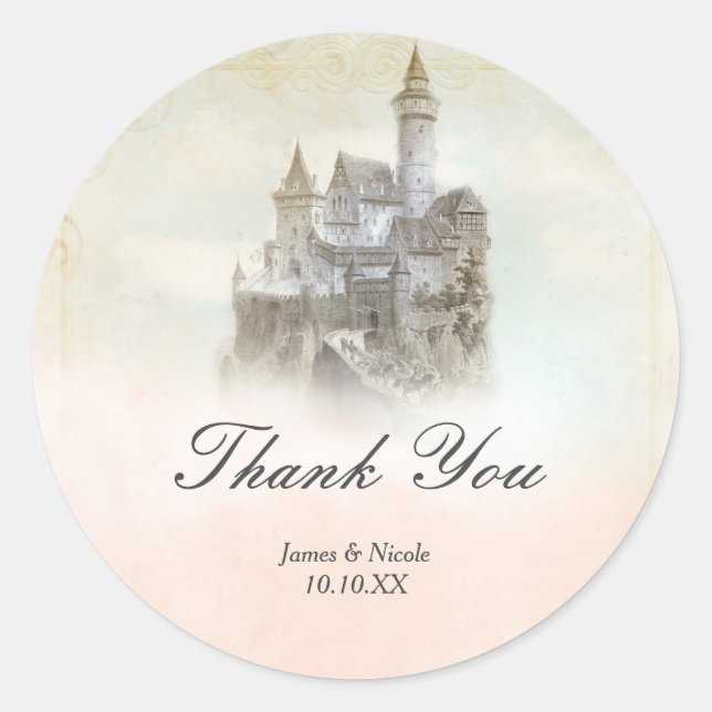 Pink Dreamy Fairy Tale Storybook Castle Princess Classic Round Sticker (Front)