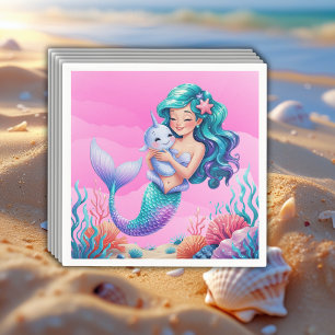 Pink Dreamy Mermaid Under the Sea Baby Shower Napkin