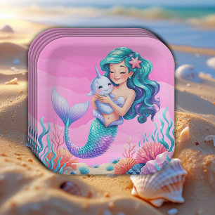 Pink Dreamy Mermaid Under the Sea Baby Shower Paper Plate