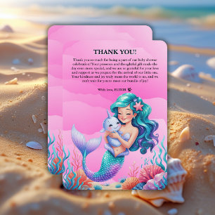 Pink Dreamy Mermaid Under the Sea Baby Shower Thank You Card