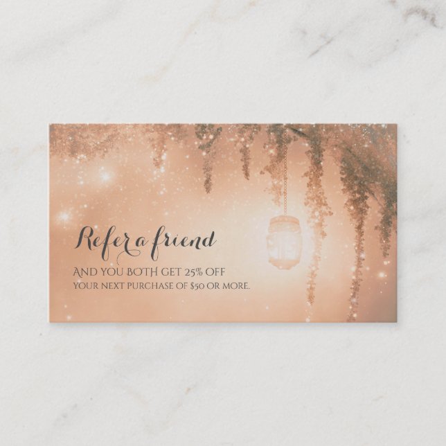 Pink Dreamy Rustic Forest Refer a Friend Client Referral Card (Front)