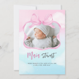 Pink Dreamy Sky Birth Announcement 