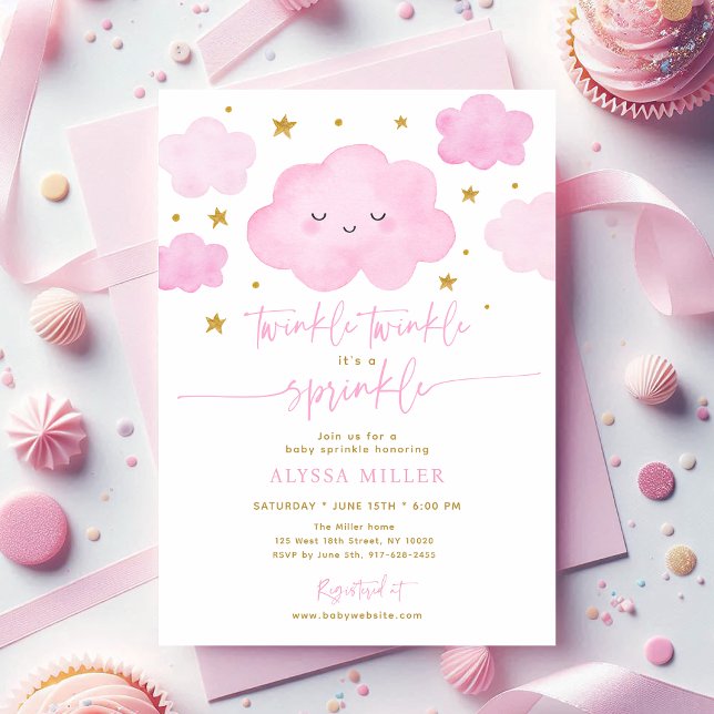 Pink Dreamy Twinkle Star Cloud Baby Sprinkle Invitation (Creator Uploaded)