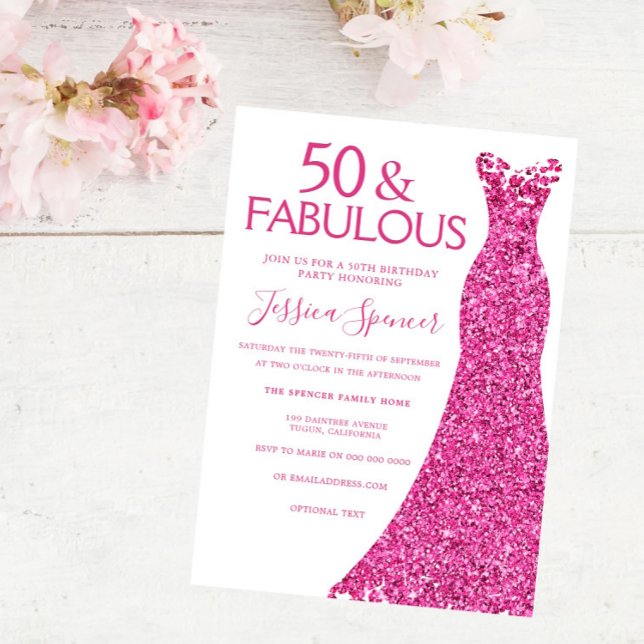 Pink Dress 50th Birthday Party 50 & Fabulous Invitation (Creator Uploaded)