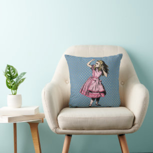 Pink Dress Alice Blue Gold Hearts Cushion