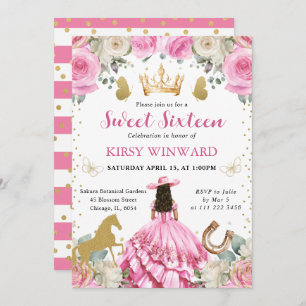 Pink Dress Brunette Western Princess Sweet 16 Invitation