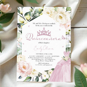 Pink Dress Butterfly Boho Floral Photo Quinceañera Invitation