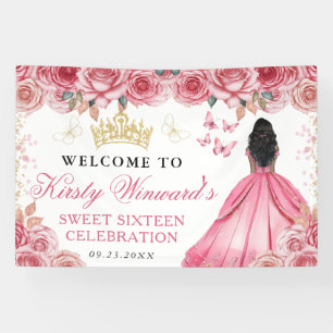 Pink Dress Dark Skin Princess Floral Sweet 16 Banner