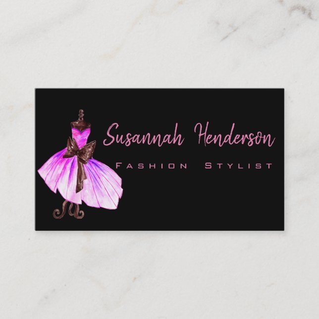 Pink Dress Fashion Stylist Business Card (Front)