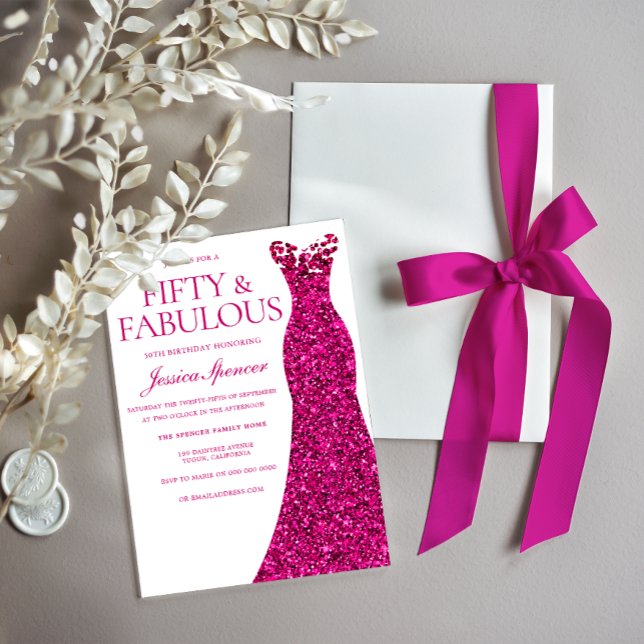 Pink Dress Fifty & Fabulous 50th Birthday Invitation (Creator Uploaded)