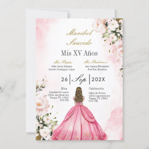 Pink dress quinceañera  invitation