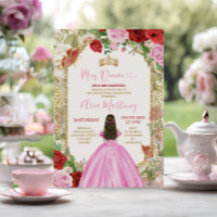 Pink Dress Red Flowers Princess Gold Mis Quince