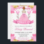 Pink Dress Red Haired Princess Sweet 16 Invitation<br><div class="desc">Elegant watercolor red haired princess in Pink dress design with Pink and gold flowers,  balloons and gold glitter confetti.</div>