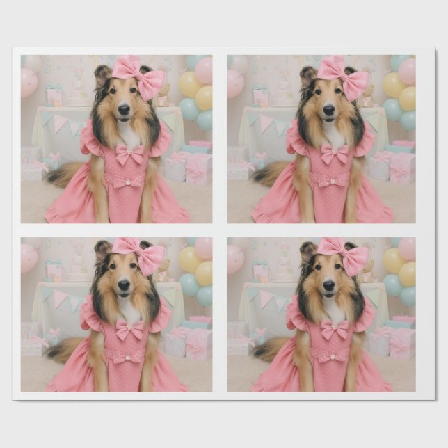Pink dress sheltie wrapping paper (Flat)