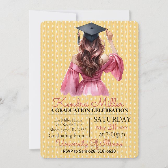 Pink Dress Watercolor Graduation Invitation (Front)