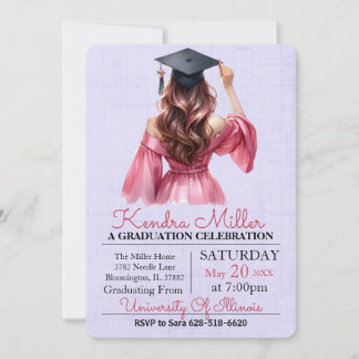 Pink Dress Watercolor Graduation Invitation