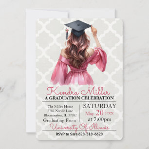 Pink Dress Watercolor Graduation Invitation