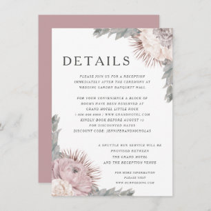 Pink Dried Flowers Wedding  Wedding Details Enclosure Card