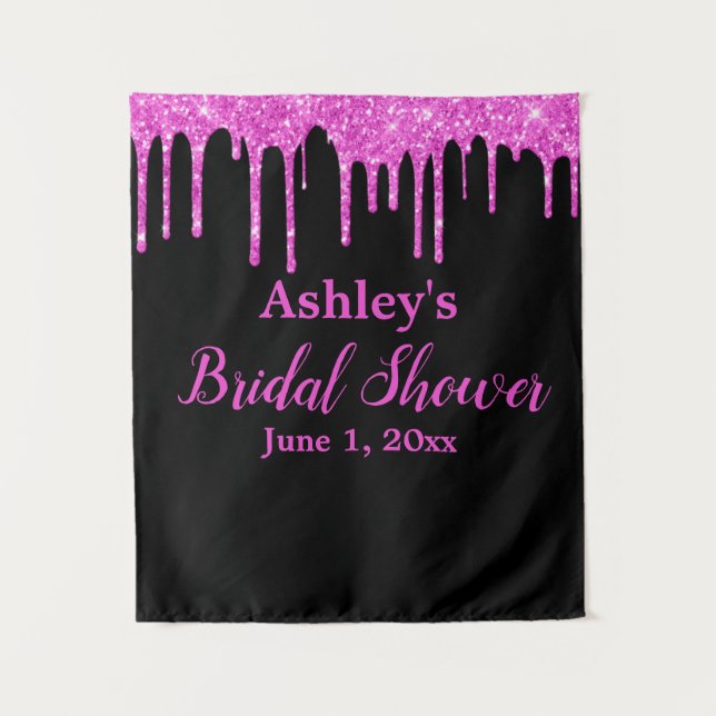 Pink Drip Bridal Shower Photo Booth Backdrop Prop Tapestry (Front)