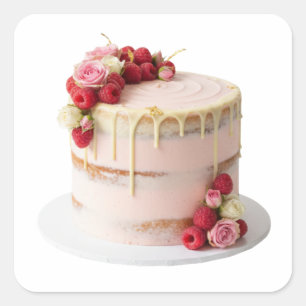 Pink Drip Cake with Roses & Berries Sticker