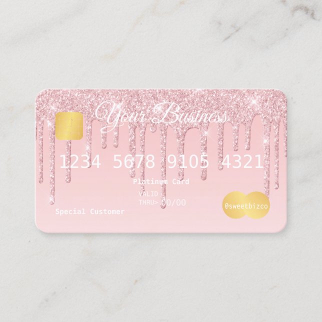 Pink Drip Glitter-look Credit Card (Front)