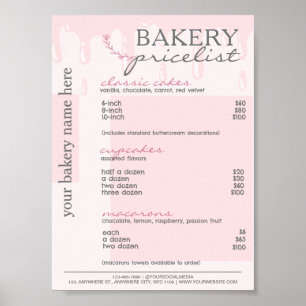 Pink Drip Menu Bakery Price List Poster
