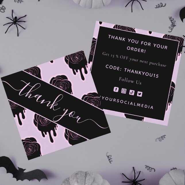 Pink Drip Rose Halloween Thank You Square Card (Creator Uploaded)