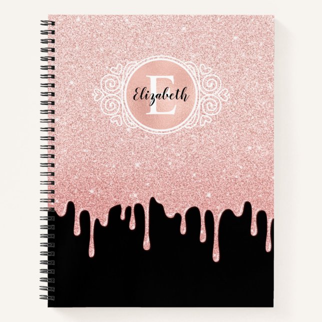 Pink Dripping Glitter Girly Artist Sketchbook Notebook (Front)