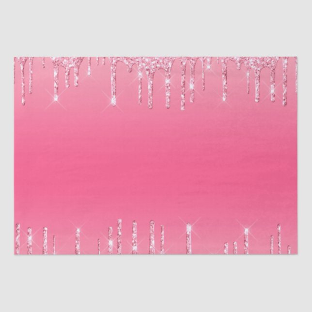Pink Dripping Glitter Girly Trendy Chic Bling Tissue Paper (Front)