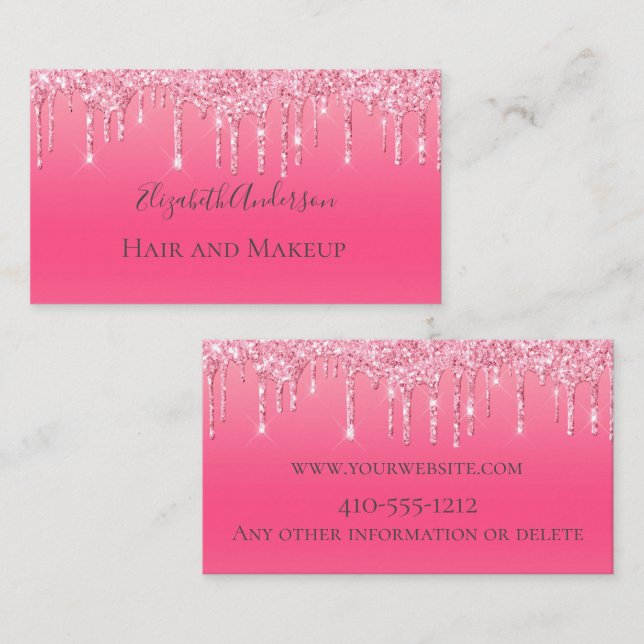 Pink Dripping Glitter Girly Trendy Chic Modern Business Card (Front/Back)