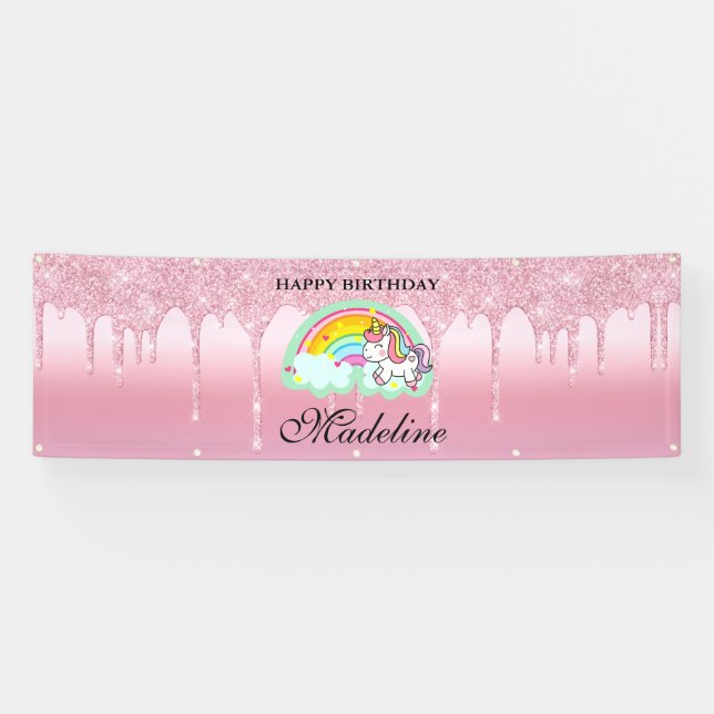 Pink Dripping Glitter Unicorn Banner (Horizontal)