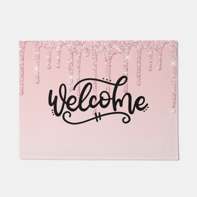 Pink Dripping Glitter Welcome Doormat (Front)