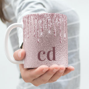 Pink drips custom monogram coffee mug