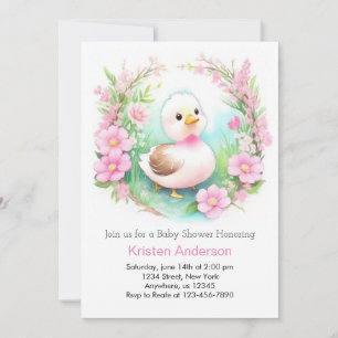 Pink Duck Enchanted Watercolor Girl Baby Shower Invitation