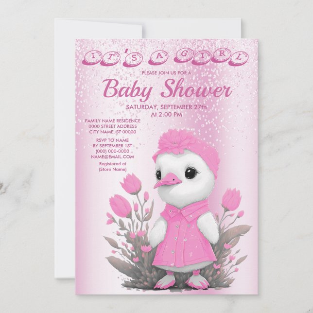 Pink Duck Girl Baby Shower Invitation (Front)