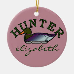 Pink Duck Hunter- Personalised Ceramic Tree Decoration