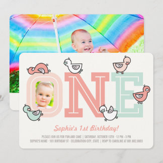 Pink Ducks Big One Girl 1st Birthday Party Invite