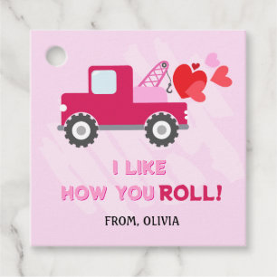 Pink Dump Truck Hearts Valentines Gift Tags