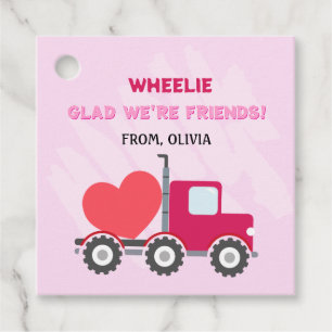 Pink Dump Truck Hearts Valentines Gift Tags