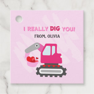Pink Dump Truck Hearts Valentines Gift Tags