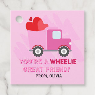 Pink Dump Truck Hearts Valentines Gift Tags
