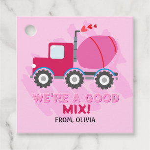 Pink Dump Truck Hearts Valentines Gift Tags