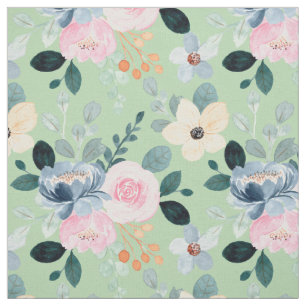 Pink Dusty Blue Floral Mint Green Springtime Fabric