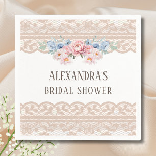 Pink Dusty Blue Floral Vintage Lace Bridal Shower Napkin