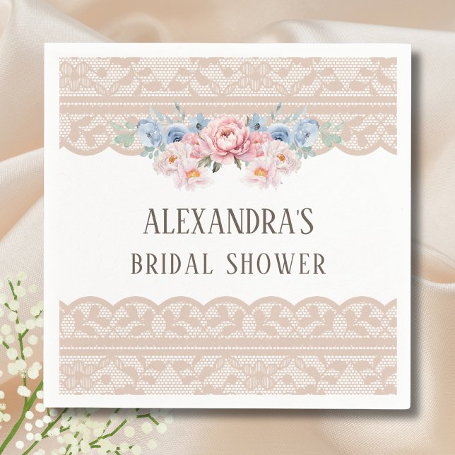 Pink Dusty Blue Floral Vintage Lace Bridal Shower Napkin (Creator Uploaded)